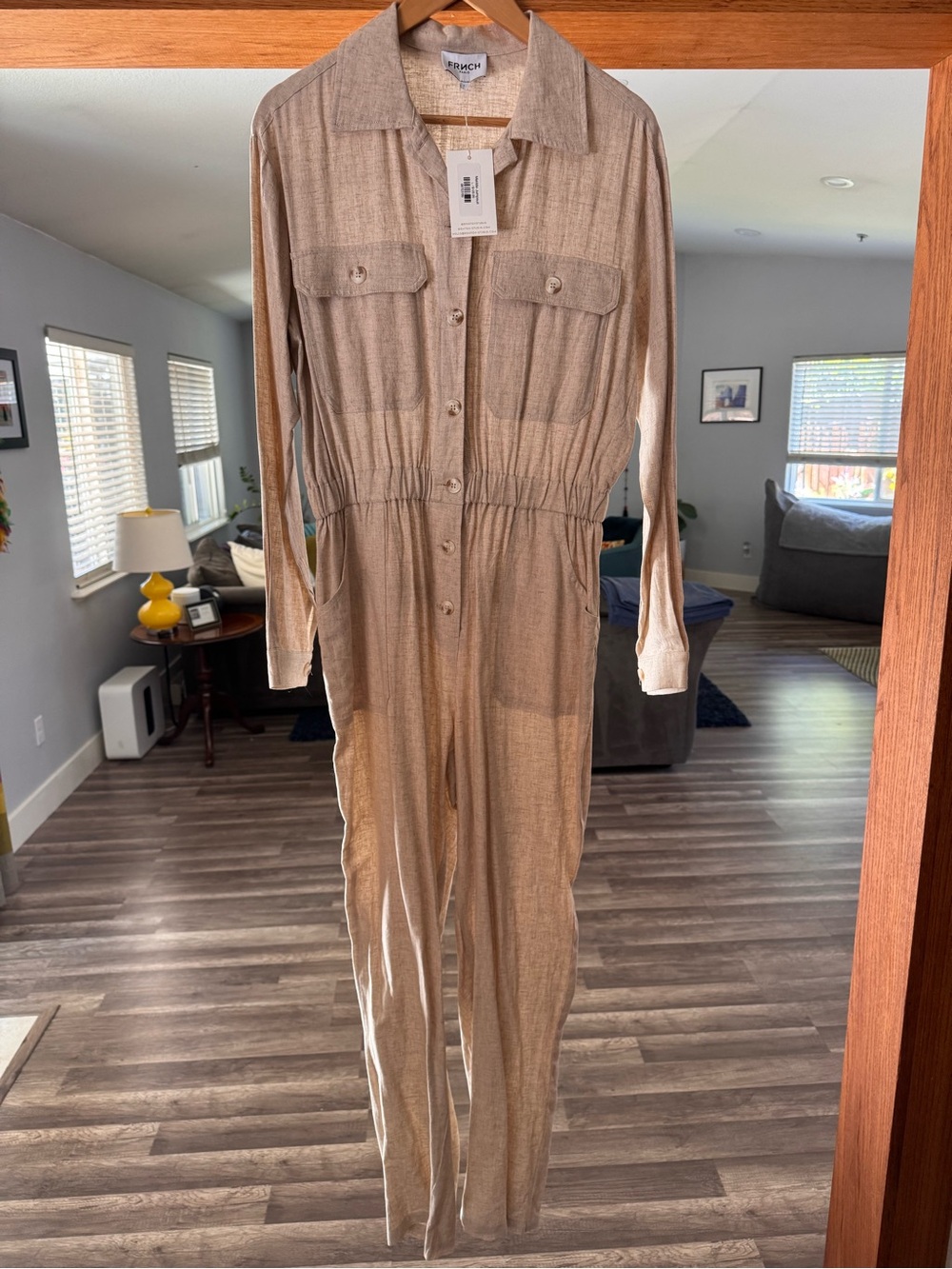 FRNCH Taupe Utility Button-Front Jumpsuit